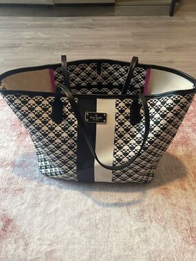 kate spade Black & White Patterned Tote with Center Stripe